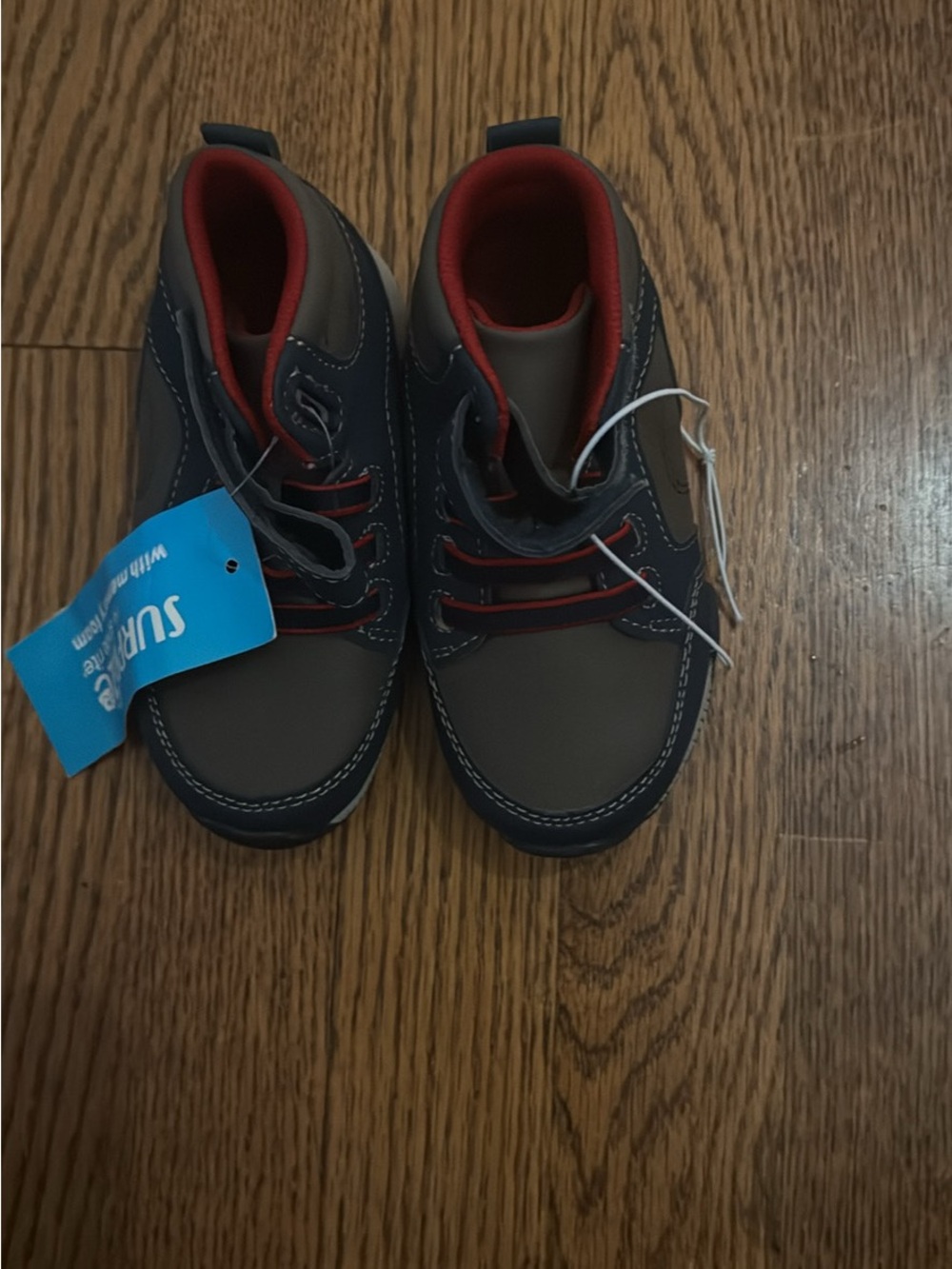 Kids Navy and Gray High-Top boots  with Red Trim
